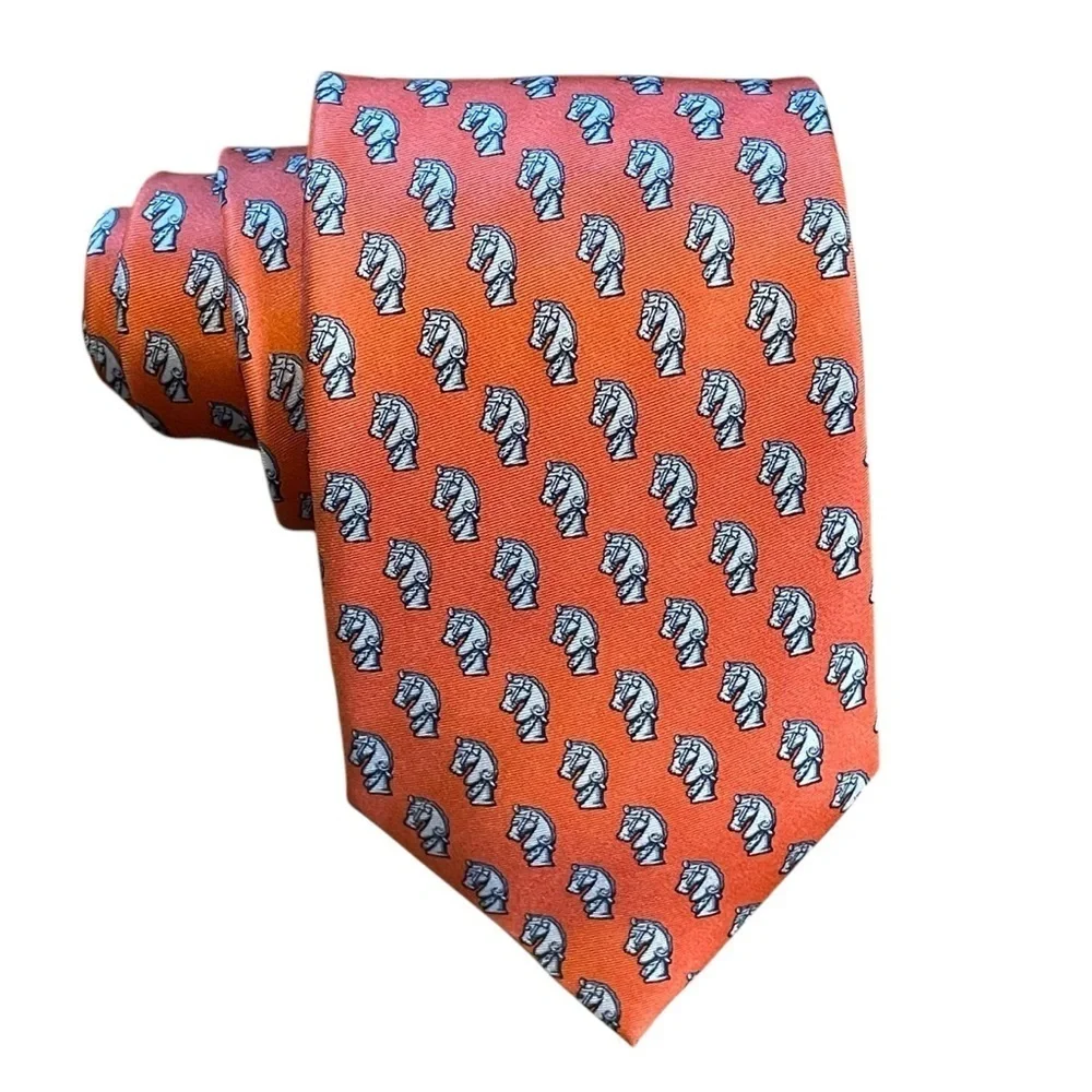 NOLA Couture Knights Chess Piece Orange Whimsical Preppy Chess Club Silk Tie